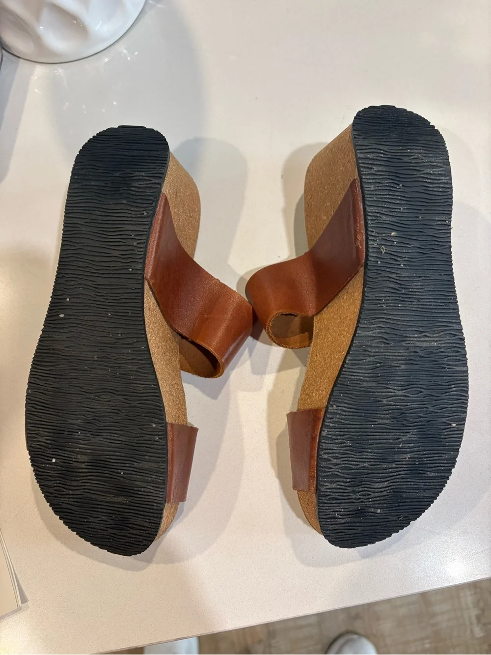 Eric Michael Tan Leather Double-Strap Slide Sandals for Women